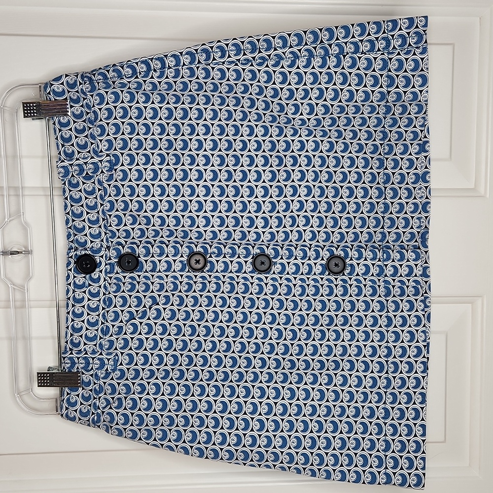 J.Crew Blue and White Button Front Mini Skirt Size 2
